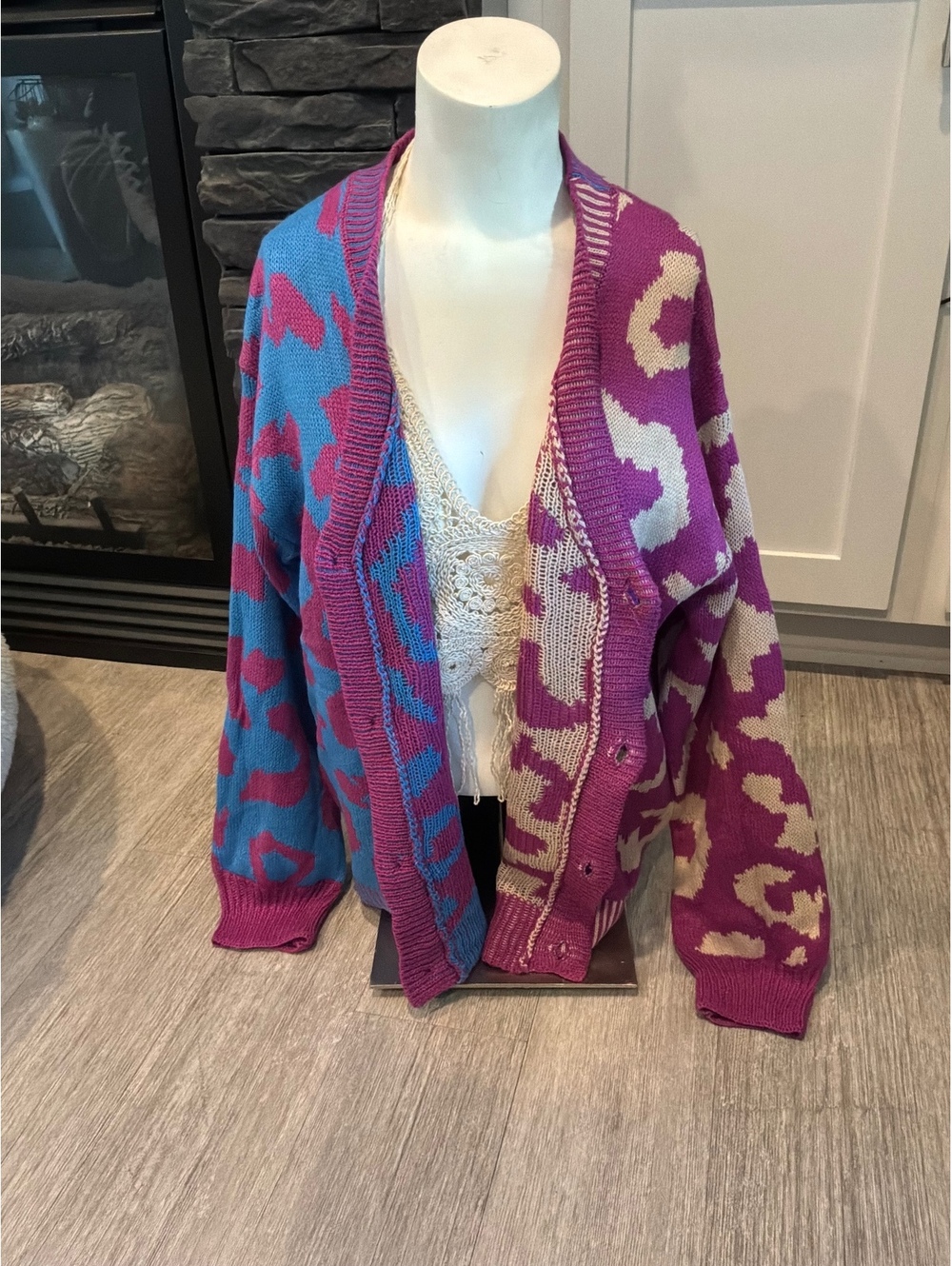 Miss Sparkling Colorblock Leopard Print Cardigan Medium